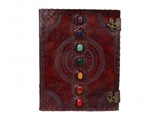 Extra Large 7 Chakra Stone Wicca Handmade Book Of Shadows Leather Journal